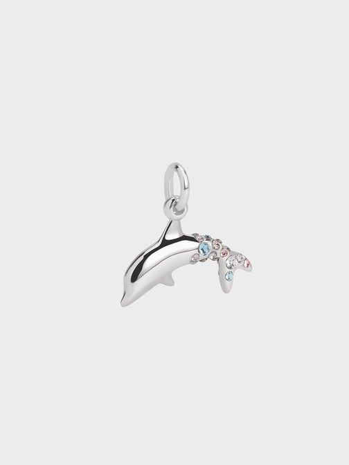 Oceana Dolphin Crystal Charm, Silver, hi-res