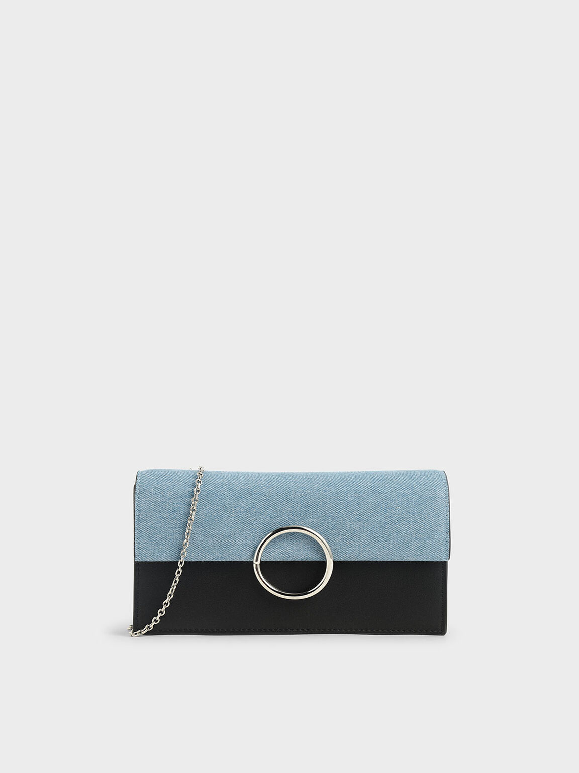 Textured Ring Detail Long Wallet, Denim Blue, hi-res