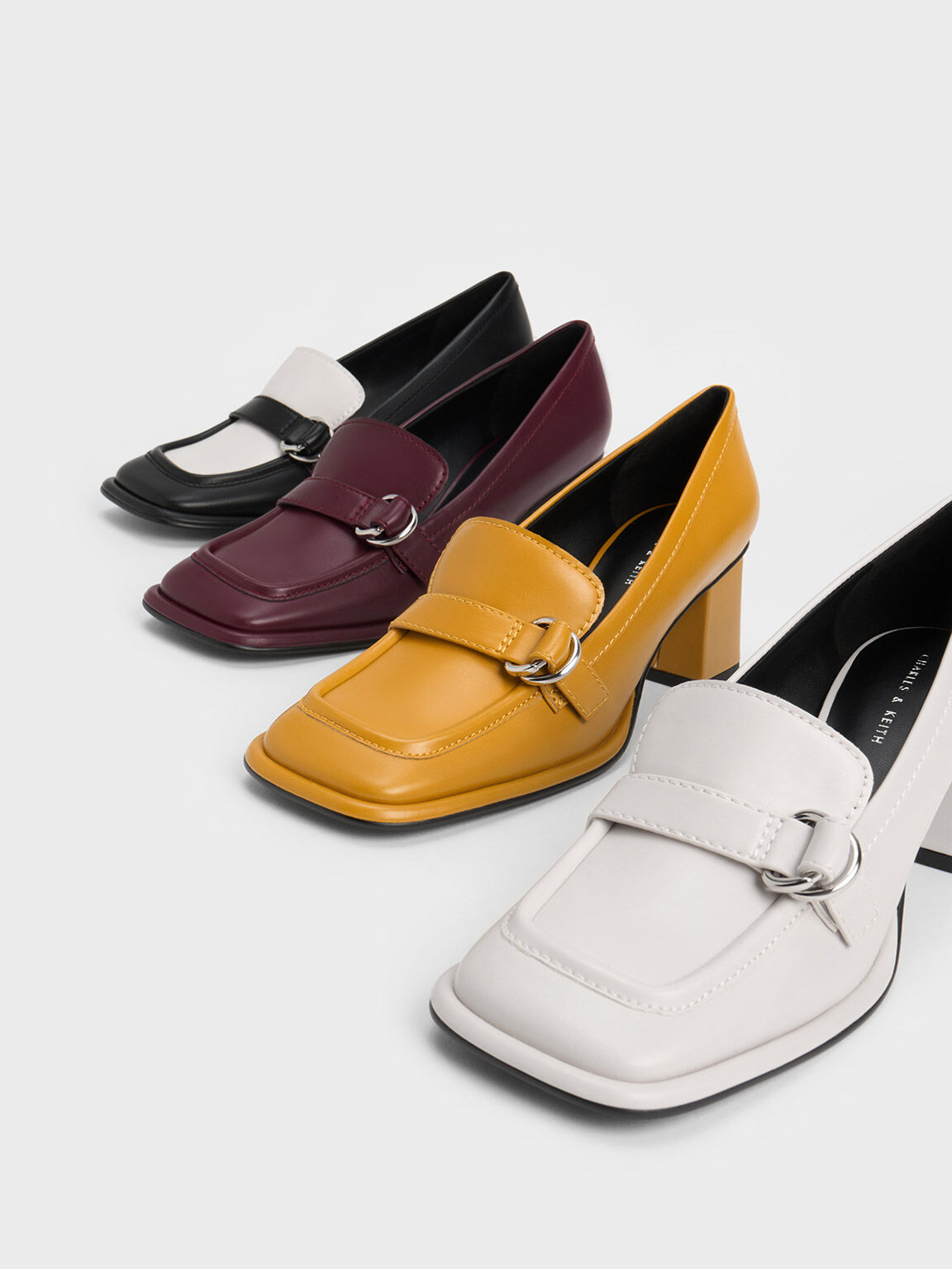 Metallic Buckle Penny Loafers, Mustard, hi-res