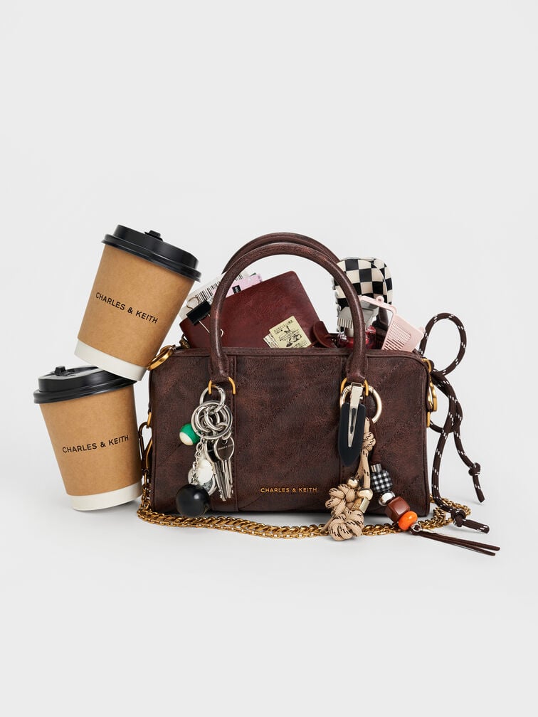 Philomena Panelled Chain-Handle Bowling Bag, Distressed Coffee, hi-res