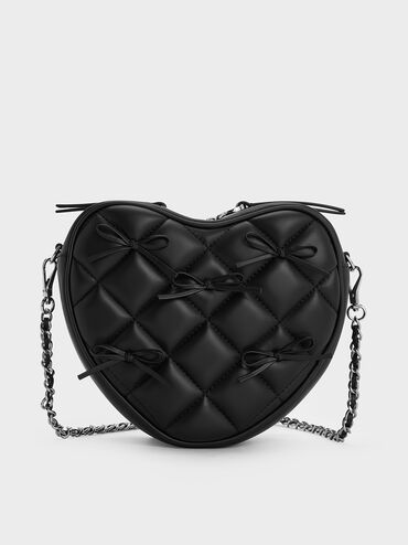 Philomena Bow Quilted Heart Crossbody Bag, Noir, hi-res