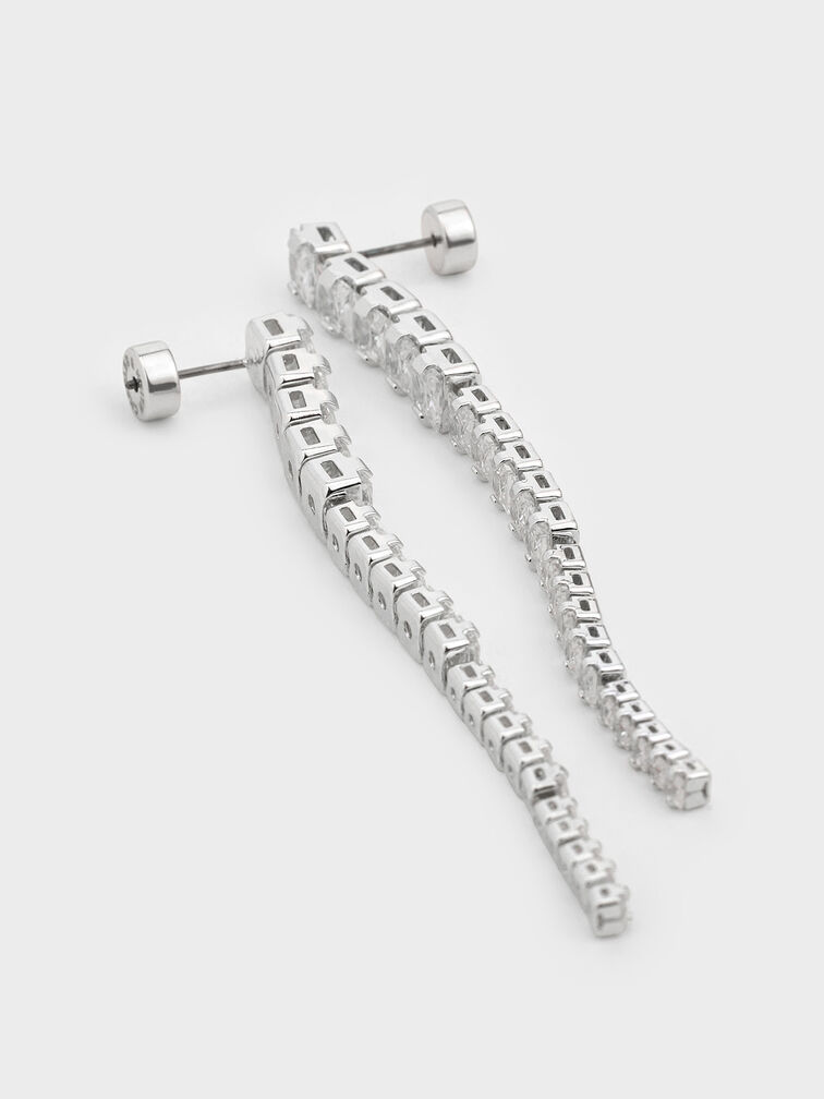 Crystal Row Drop Earrings, Silver, hi-res