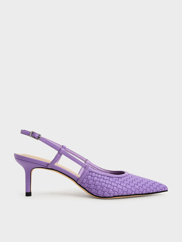 Woven Slingback Pumps, Púrpura, hi-res