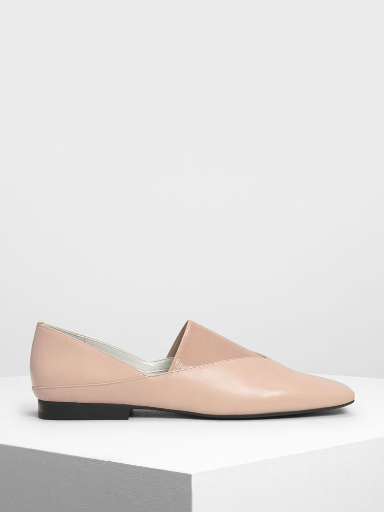 V Top Square Toe Flats, Nude, hi-res