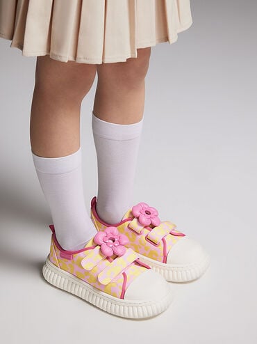 兒童小花厚底休閒鞋, 淺粉色, hi-res