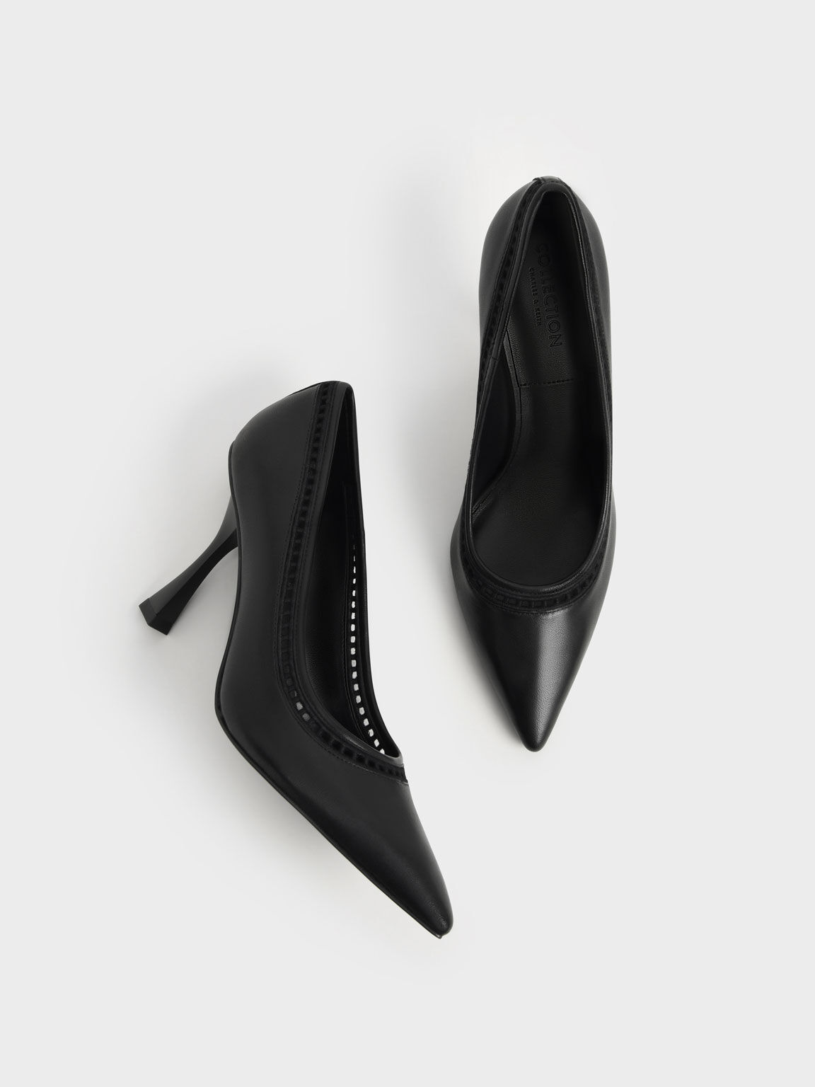 Cut-Out Leather Pumps, Black, hi-res