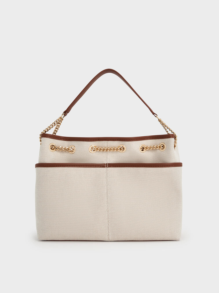 Addison Canvas Knotted-Rope Tote Bag, Taupe Canvas, hi-res