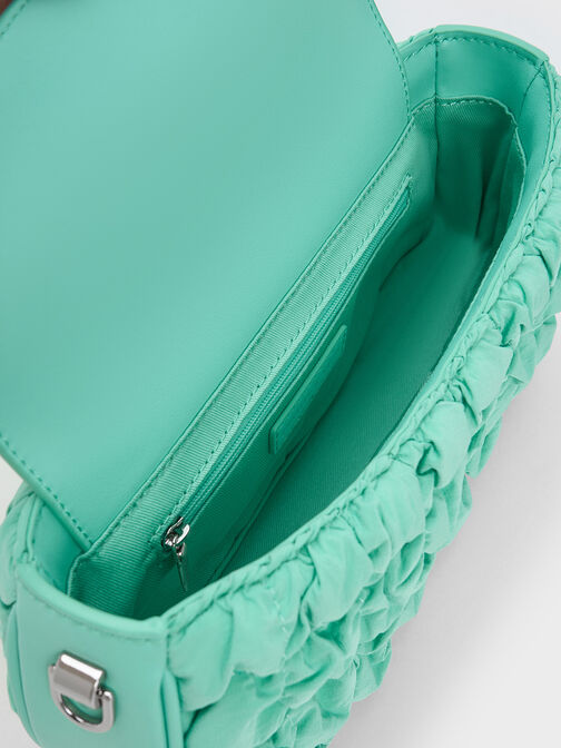 Ruched Nylon Chain Handle Bag, Mint Green, hi-res