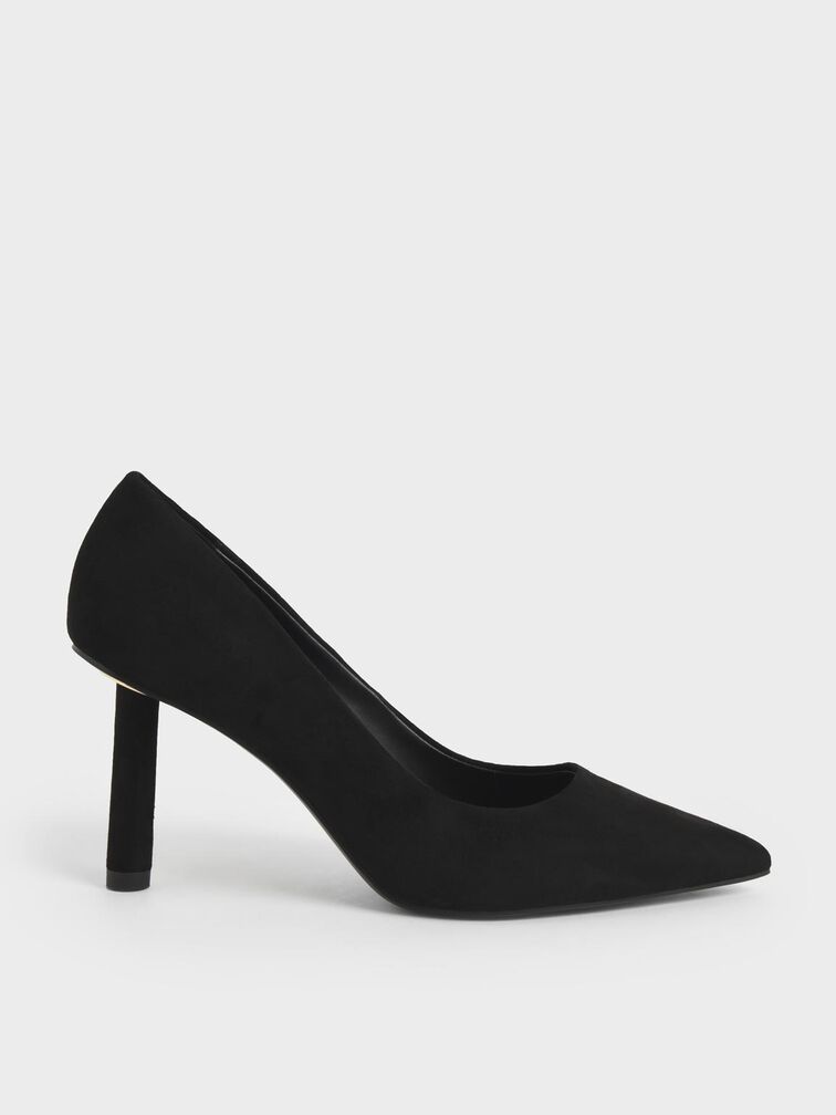 Textured Cylindrical Heel Pumps, Black Textured, hi-res