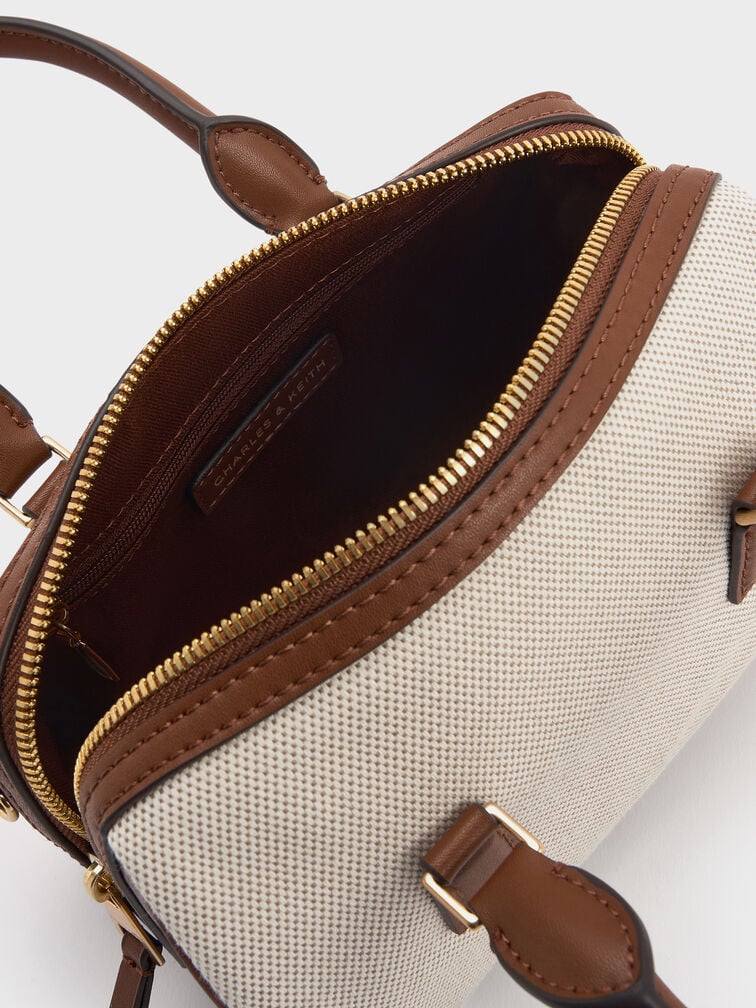 Everleigh Canvas Two-Tone Bowling Bag, Taupe Canvas, hi-res