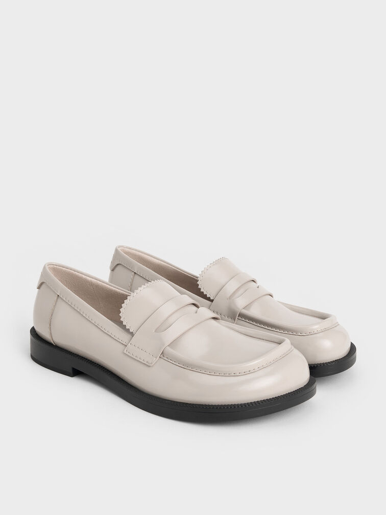 Asymmetric Penny Loafers, Grey, hi-res