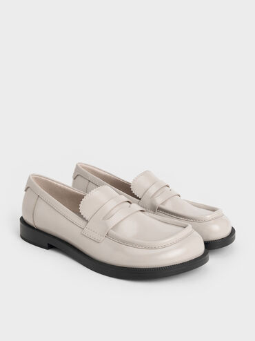Asymmetric Penny Loafers, Grey, hi-res