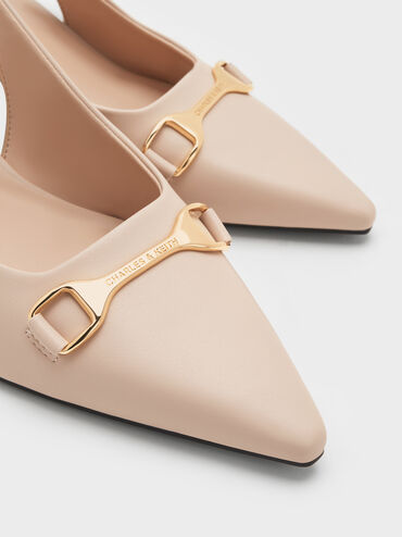 Bombas Slingback com detalhes met&aacute;licos Leslie, Nude, hi-res