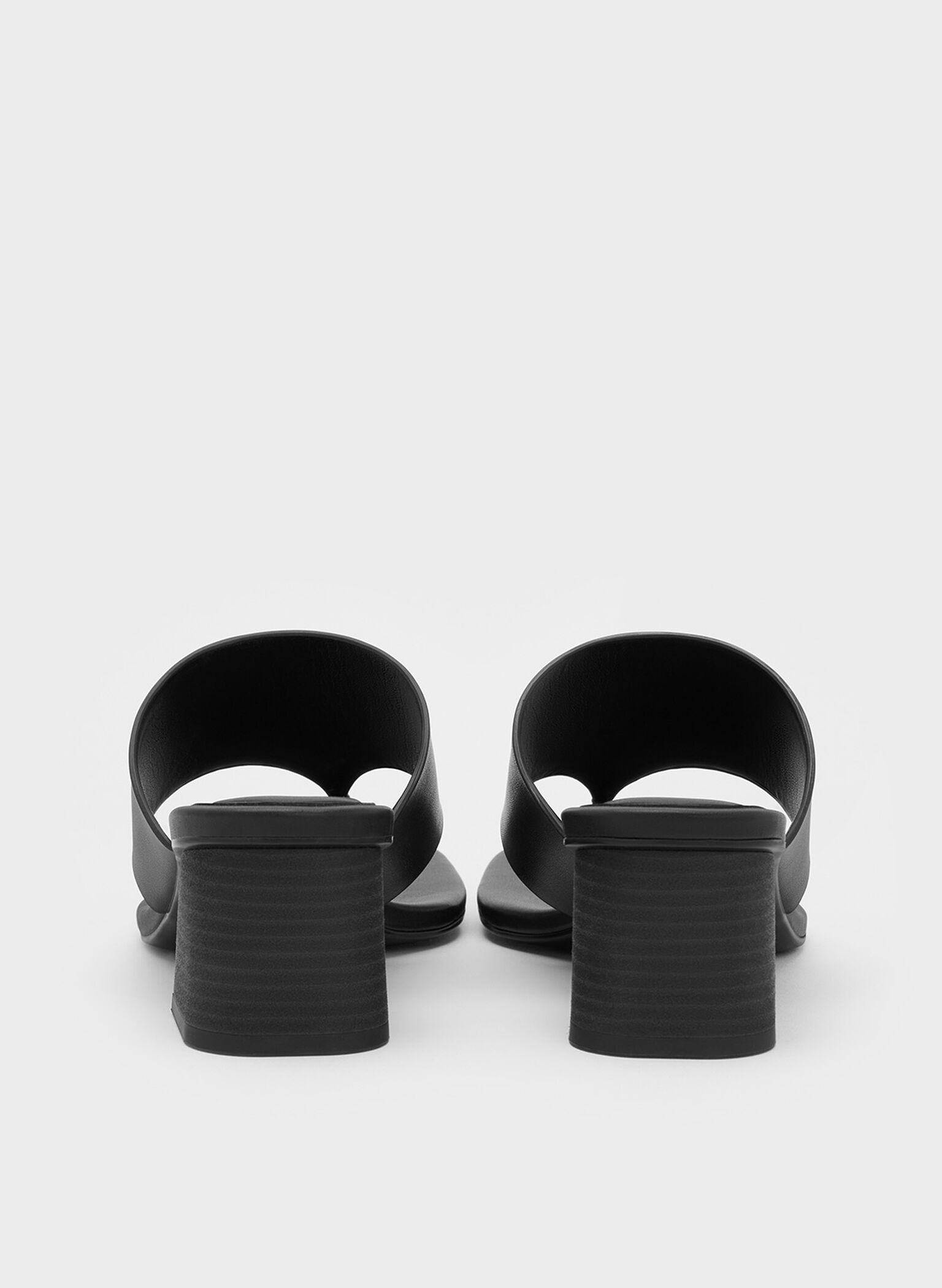 Square-Toe Heeled Thong Sandals, Black, hi-res