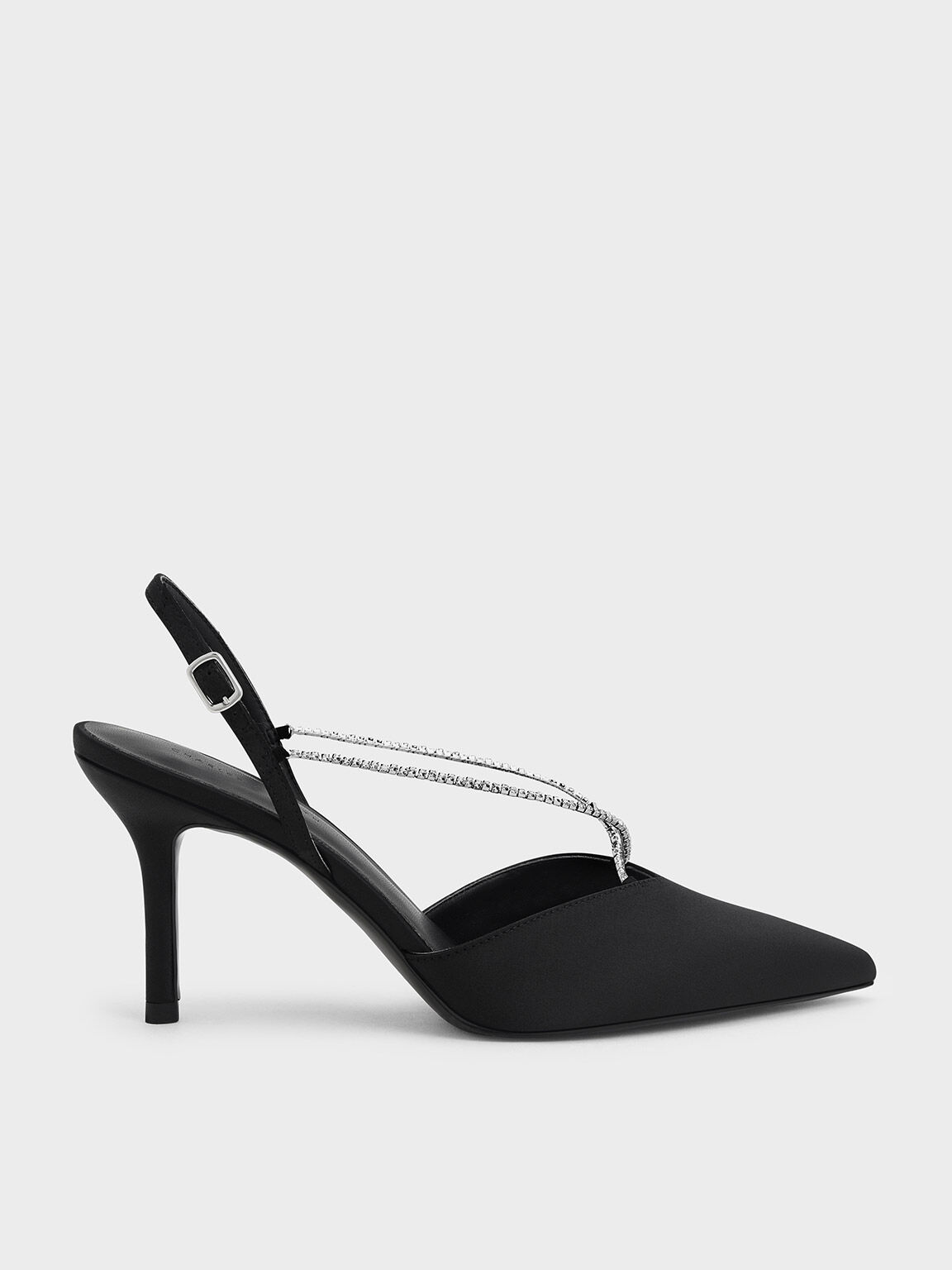 Adel Recycled Polyester Gem-Strap Slingback Ballerina Pumps, Black, hi-res