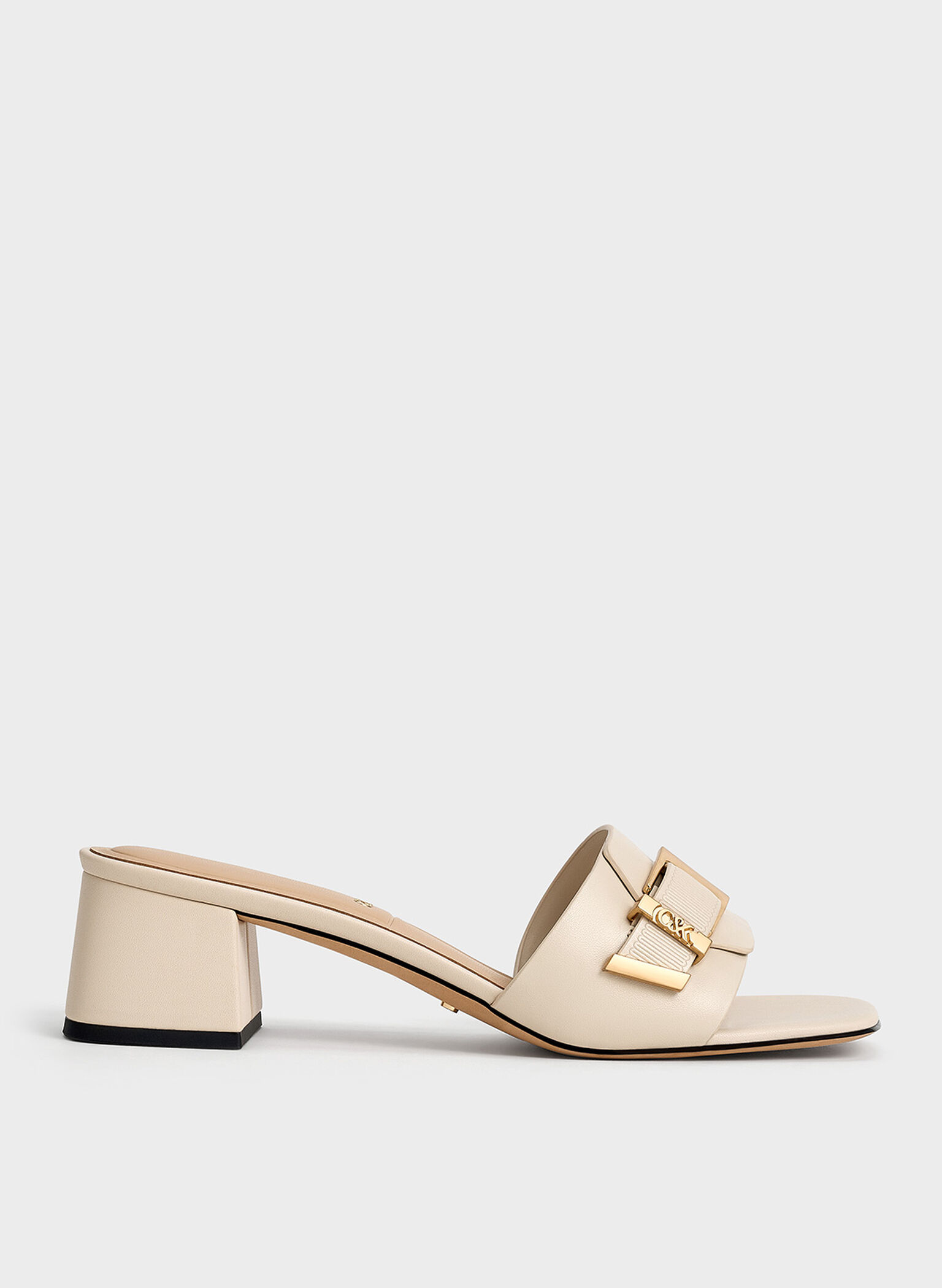 Leather Buckled Block-Heel Mules, Chalk, hi-res