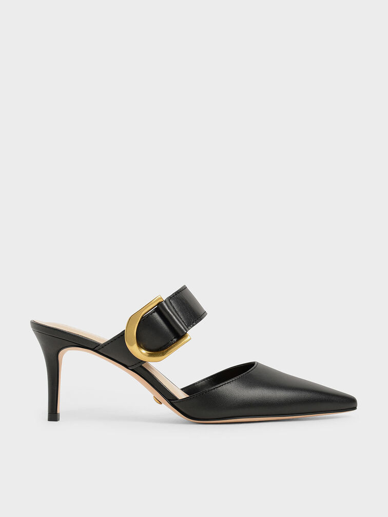 Gabine Buckled Leather Mule Pumps, Black, hi-res