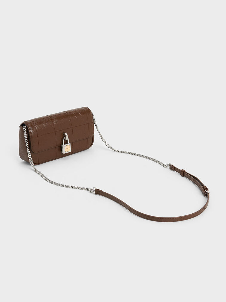 Suki Padlock Crossbody Bag, Dark Brown, hi-res