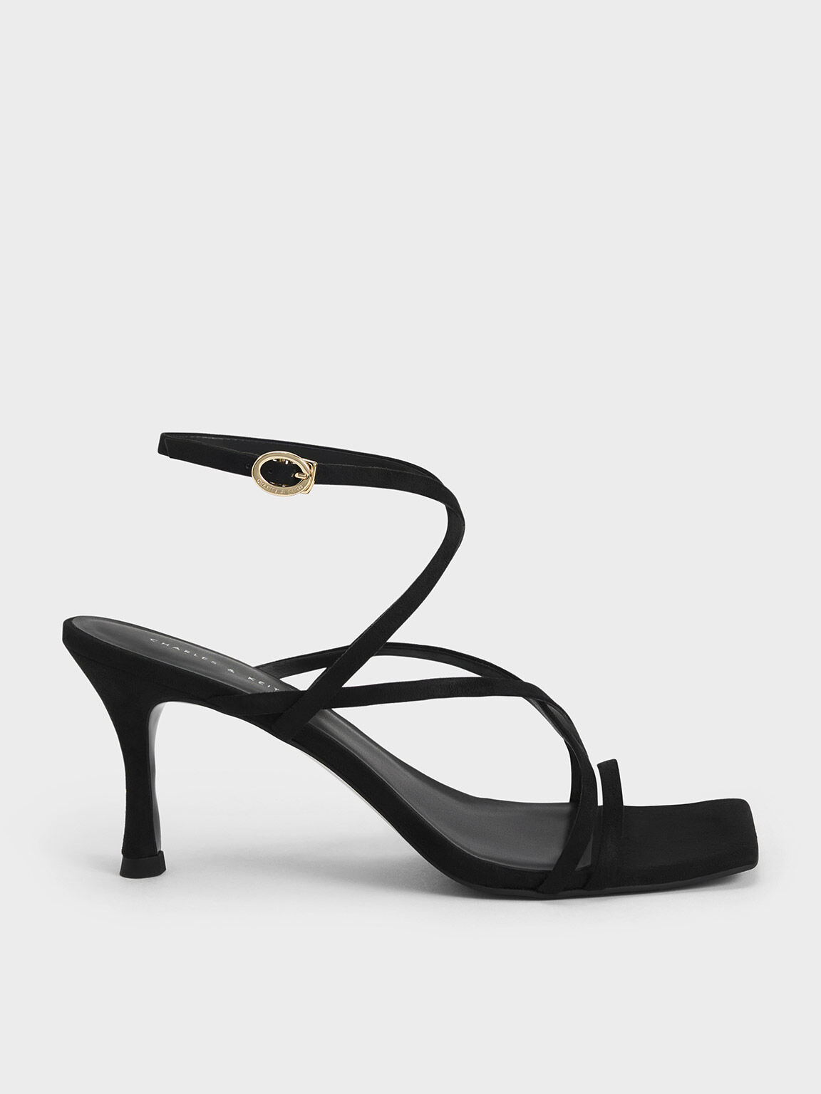 Textured Crossover Strappy Sandals, Black, hi-res