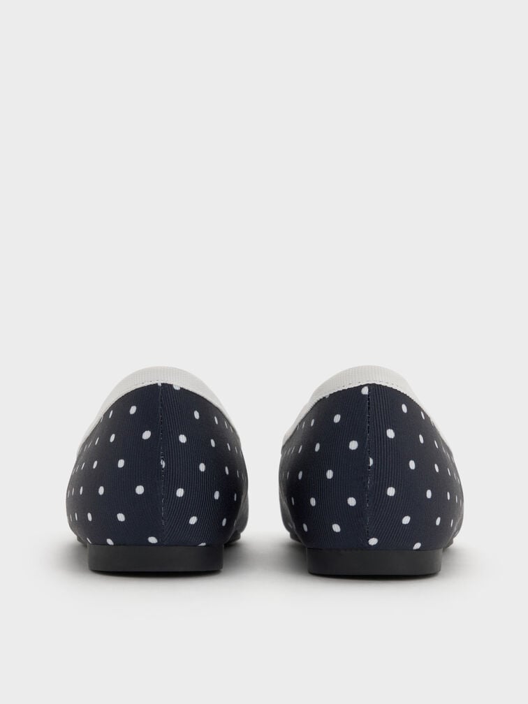 Girls' Dotted Bow Square-Toe Crossover-Strap Ballet Flats, Dark Blue, hi-res