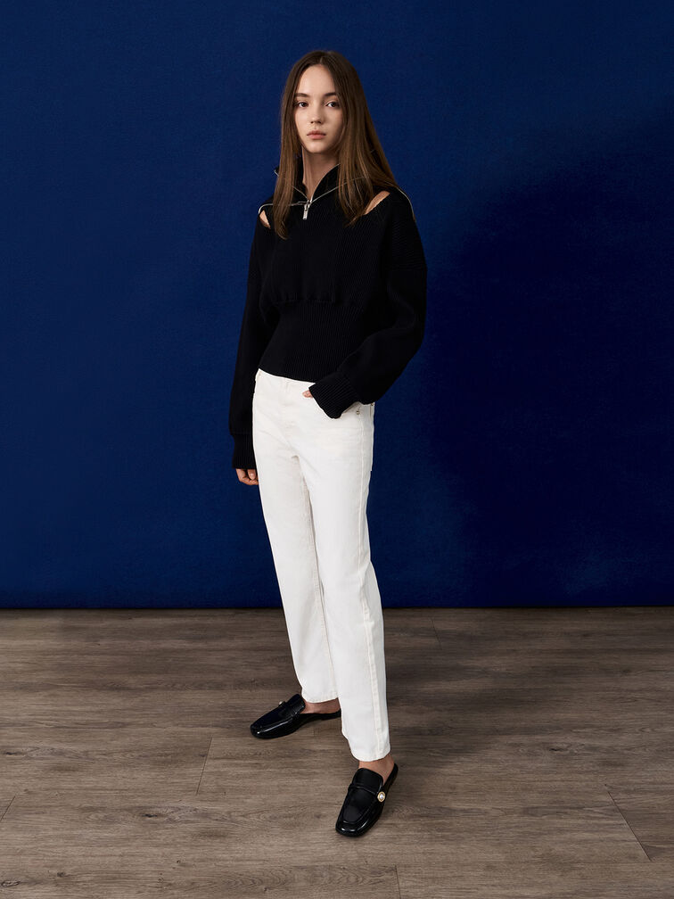 Pearl-Embellished Loafer Mules, Black Box, hi-res