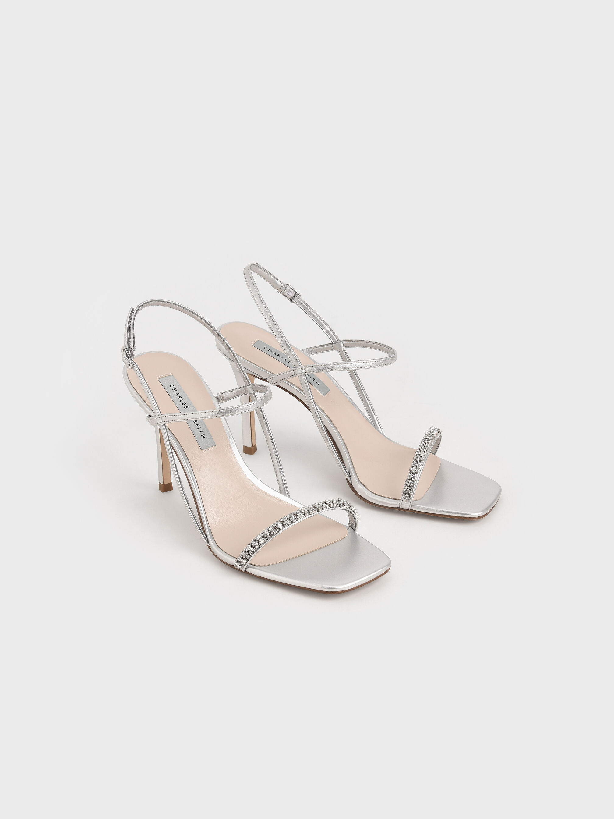 Silver Gem-Embellished Strappy Sandals