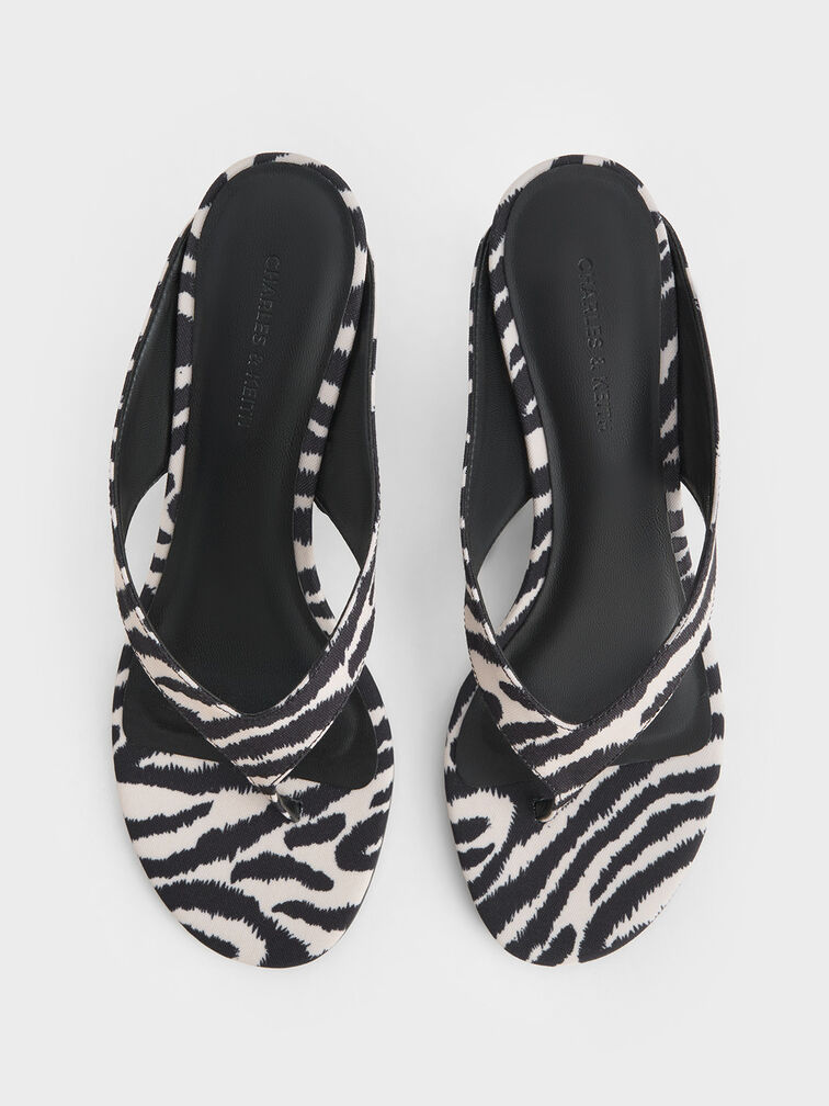Wynn Zebra-Print Sculptural-Heel Thong Sandals, Animal Print Natural, hi-res