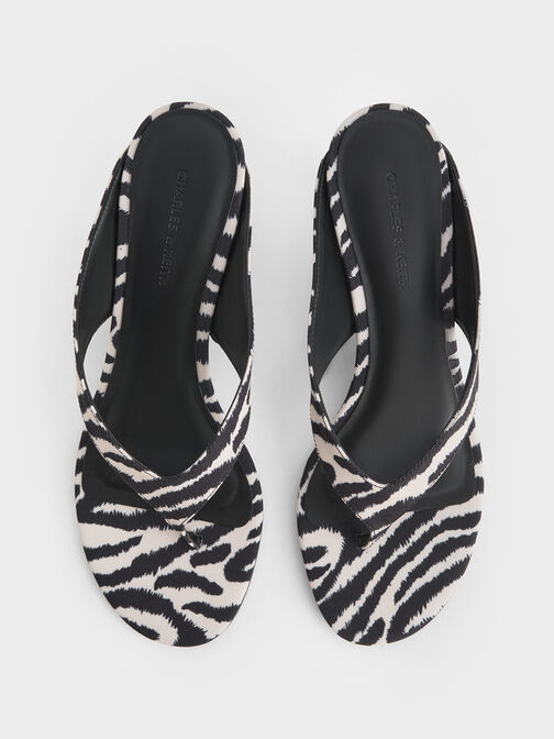 Wynn Zebra-Print Sculptural-Heel Thong Sandals, Animal Print Natural, hi-res