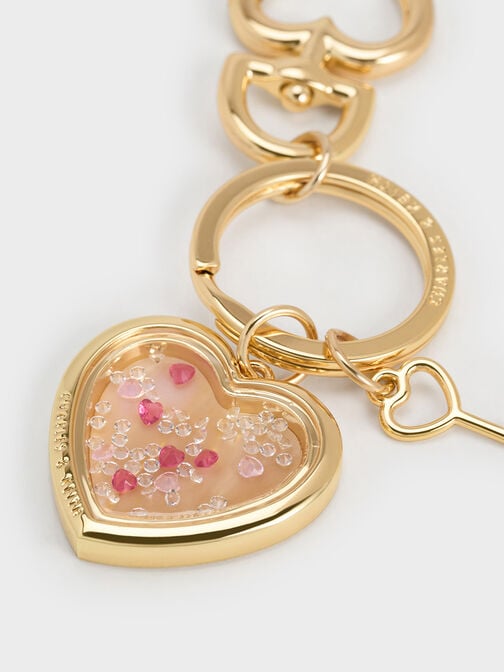 Heart Lock Crystal Keychain, Gold, hi-res