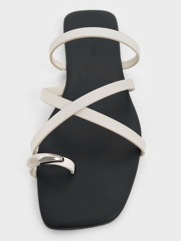 Metallic-Accent Strappy Toe-Ring Sandals, Chalk, hi-res