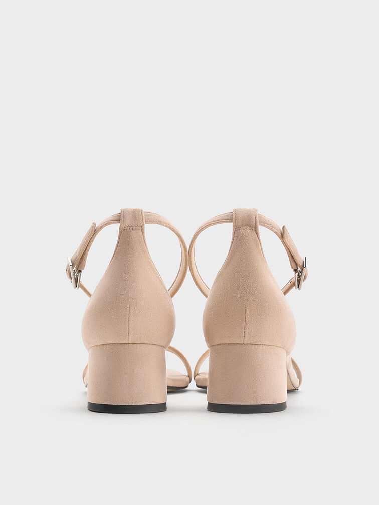 Sandalias de tacón en bloque con tira al tobillo de ante sintético, Nude, hi-res