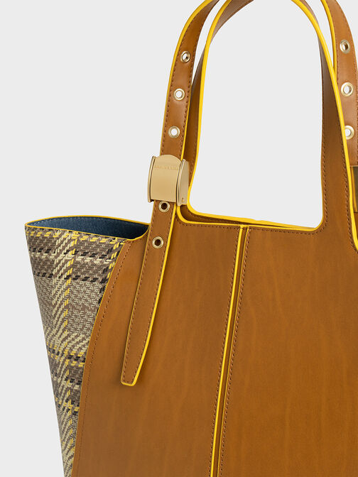 Altea Check-Print Tote Bag, Yellow, hi-res