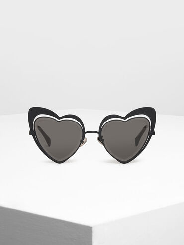 Heart-Shaped Sunglasses, Black, hi-res