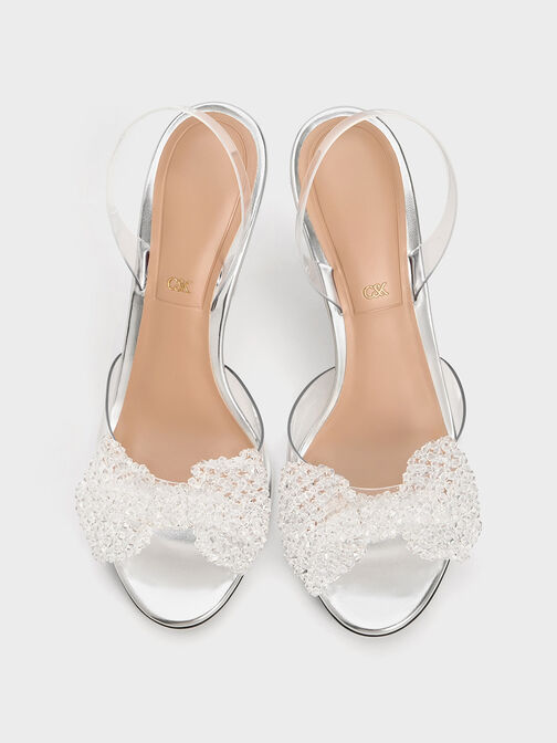 See-Through Beaded Bow Slingback Pumps, Clear, hi-res