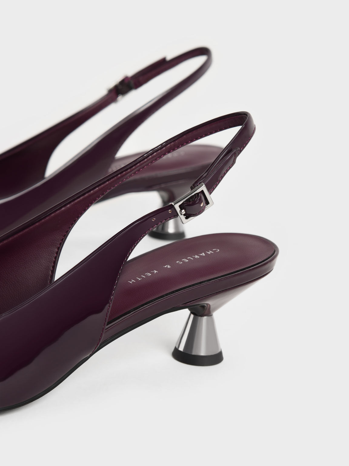 Zapatos Destalonados de Charol con Tacón Tipo Carrete, Maroon, hi-res