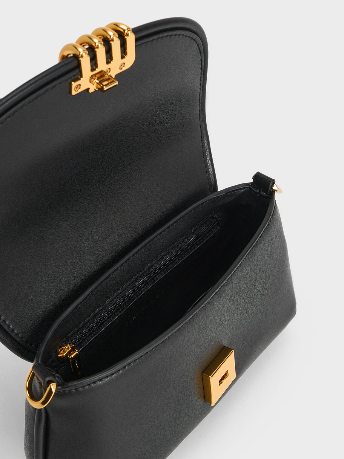 Black Osiris Metallic Accent Curved Bag - CHARLES & KEITH ZA