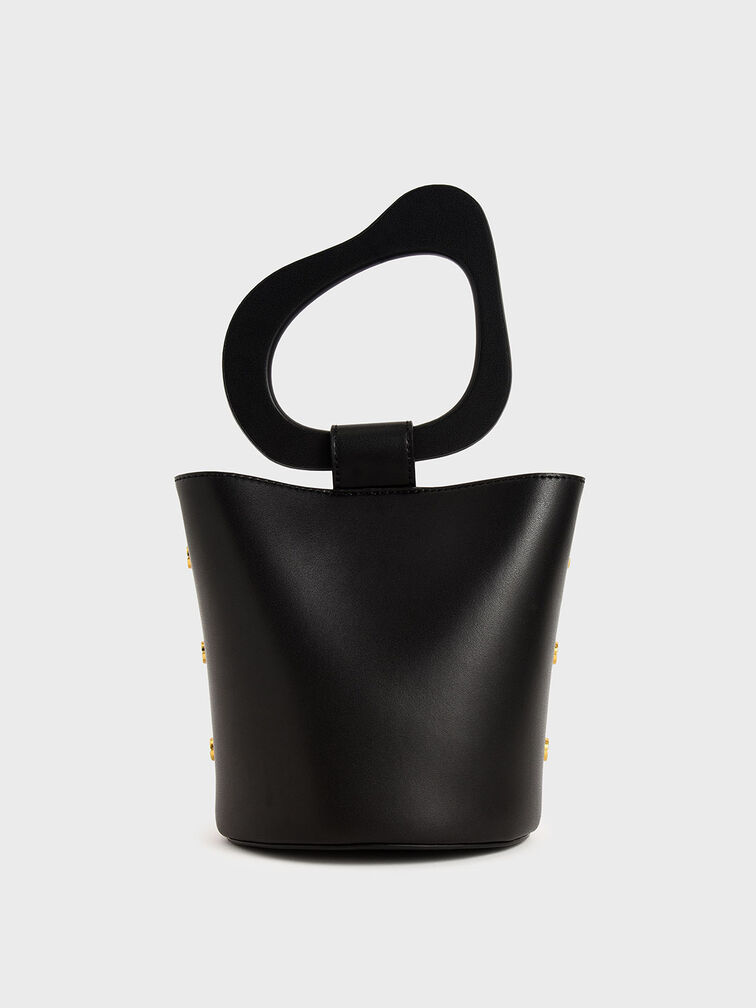 Sculptural Handle Bucket Bag, Black, hi-res