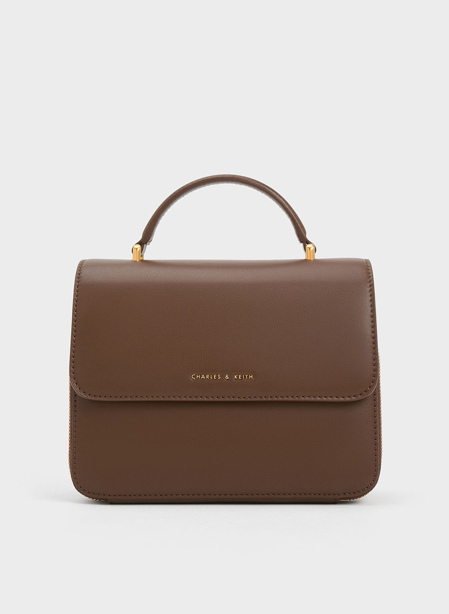 Octavia Front Flap Top Handle Bag, Dark Brown, hi-res
