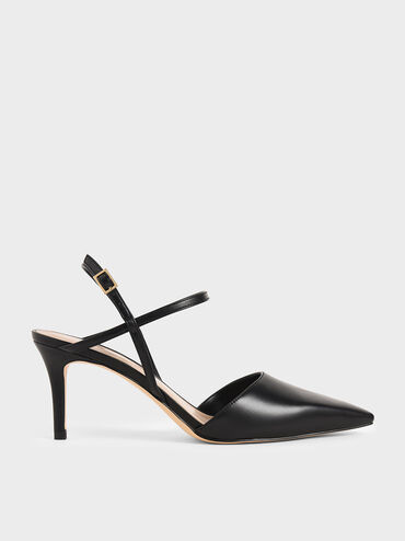 Ankle Strap Stiletto Court Shoes, Black, hi-res