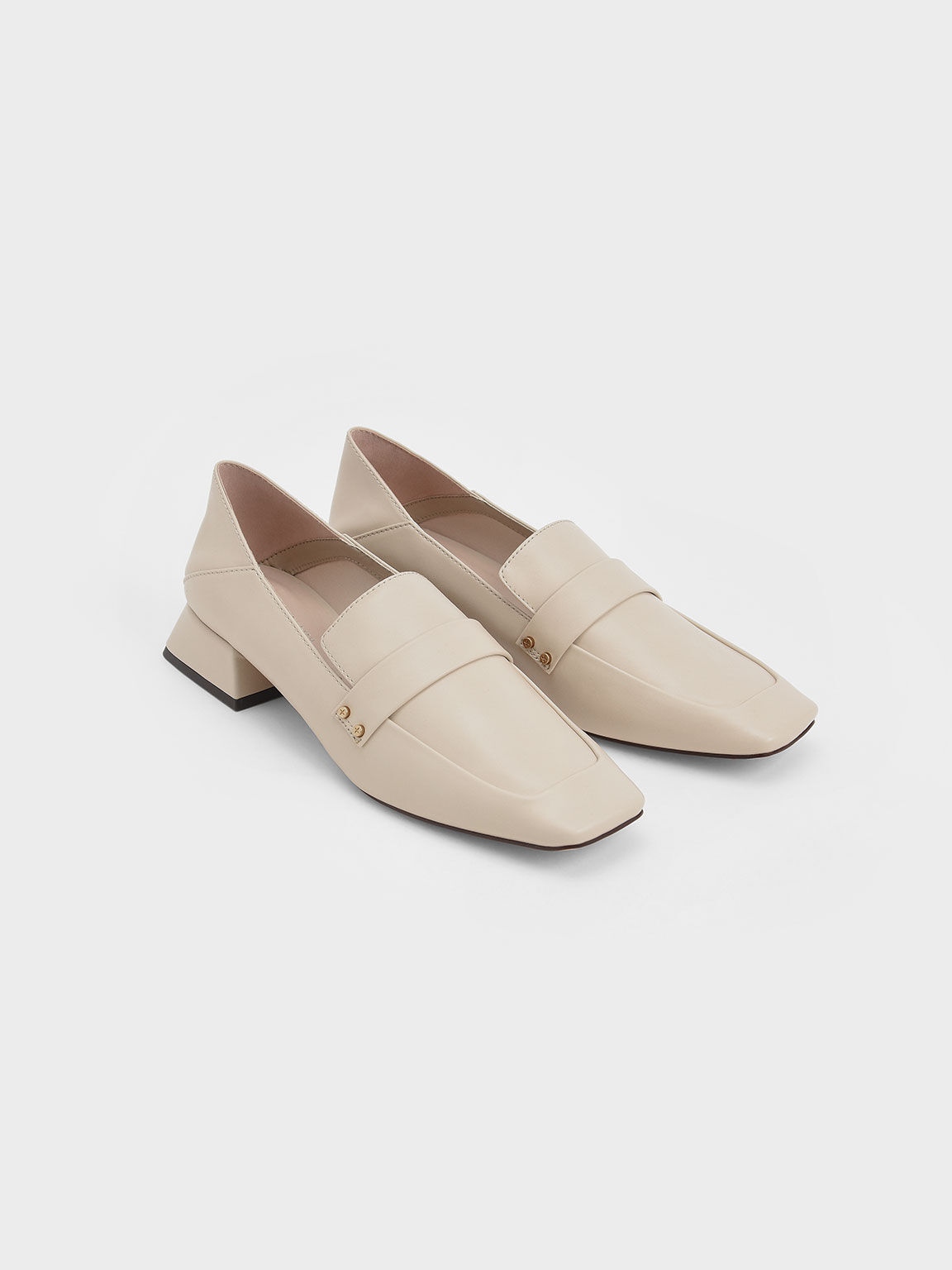 Square Toe Step-Back Penny Loafers, Cream, hi-res