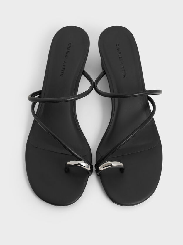 Toe-Ring Strappy Heels, Black, hi-res