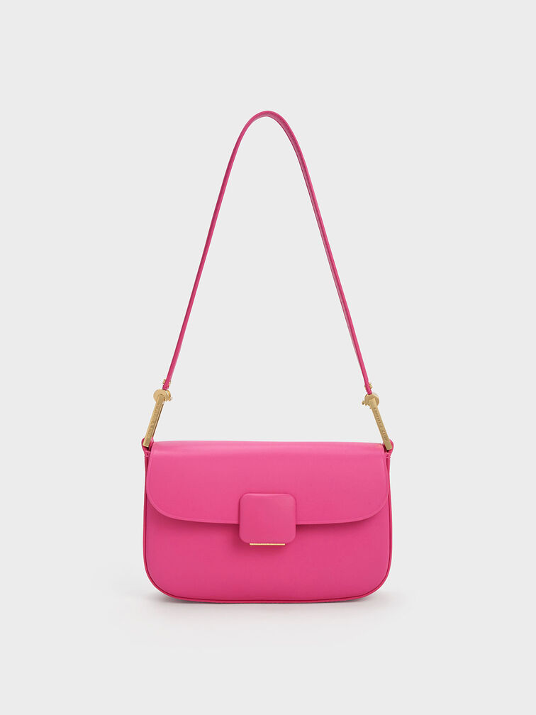 Fuchsia Koa Square Push-Lock Shoulder Bag - CHARLES & KEITH IL