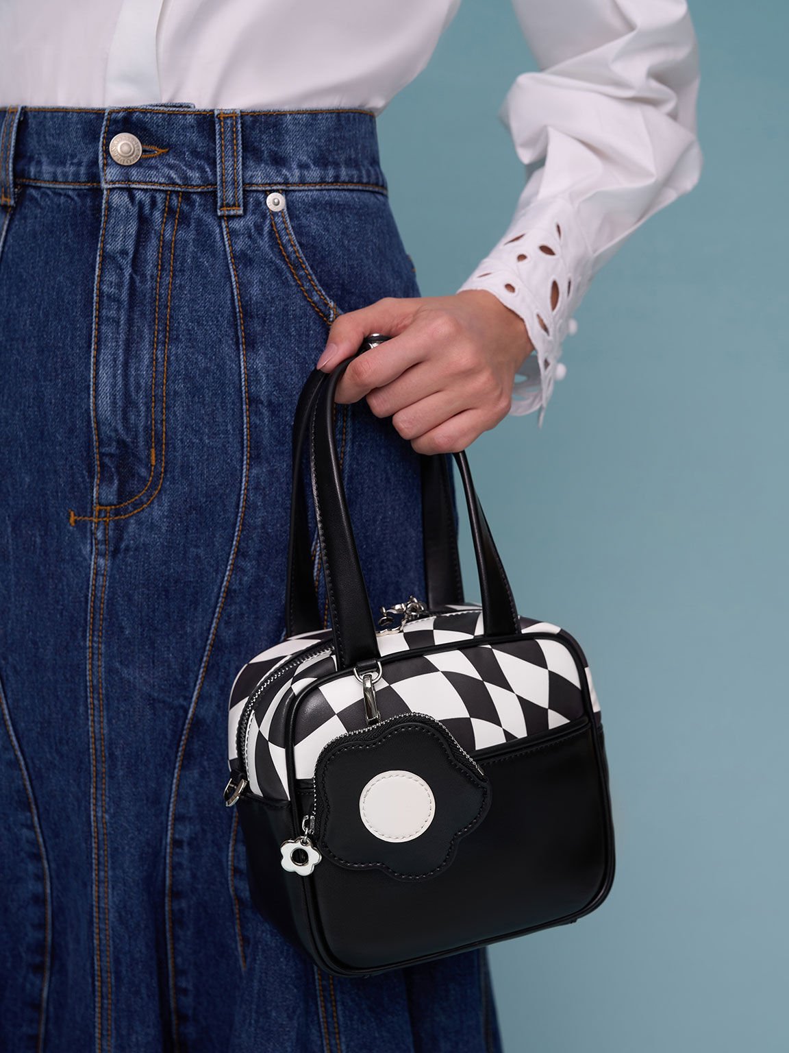 Minka Checkered Boxy Bag, Black, hi-res