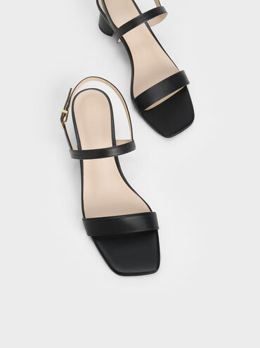 Sandalias con correa trasera y tacón cilíndrico, Negro, hi-res