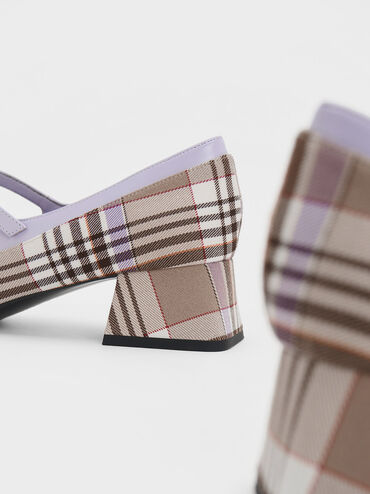 Checkered Double Buckle Mary Janes, Taupe, hi-res