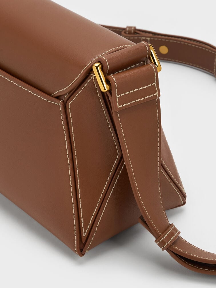 Nasrin 幾何拼接肩背包, 巧克力, hi-res