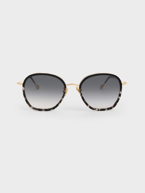 Recycled Acetate Wire-Frame Sunglasses, Black, hi-res