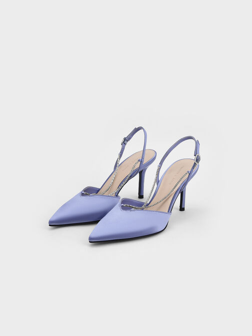 Adel Recycled Polyester Gem-Strap Slingback Ballerina Pumps, Blue, hi-res