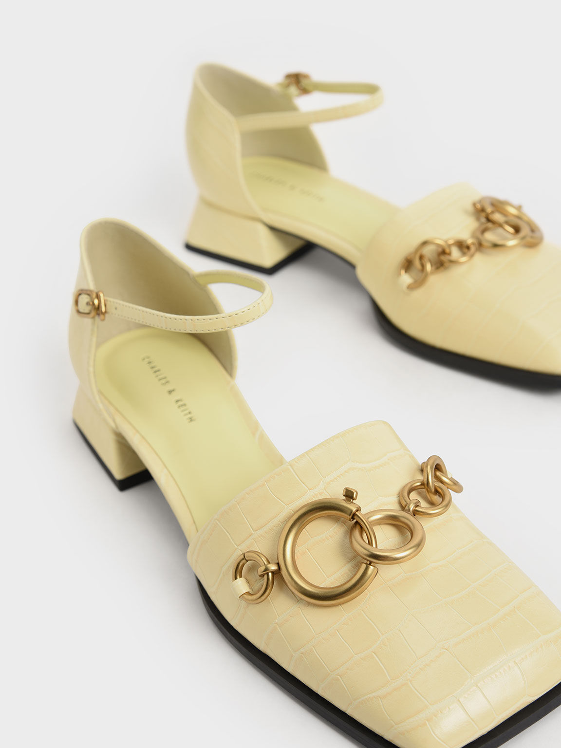 Croc-Effect Chain-Link Square-Toe Pumps, Animal Print Yellow, hi-res