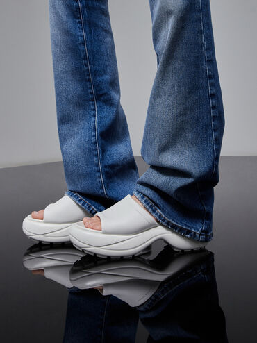 Wide-Strap Curved Platform Sports Sandals, White, hi-res